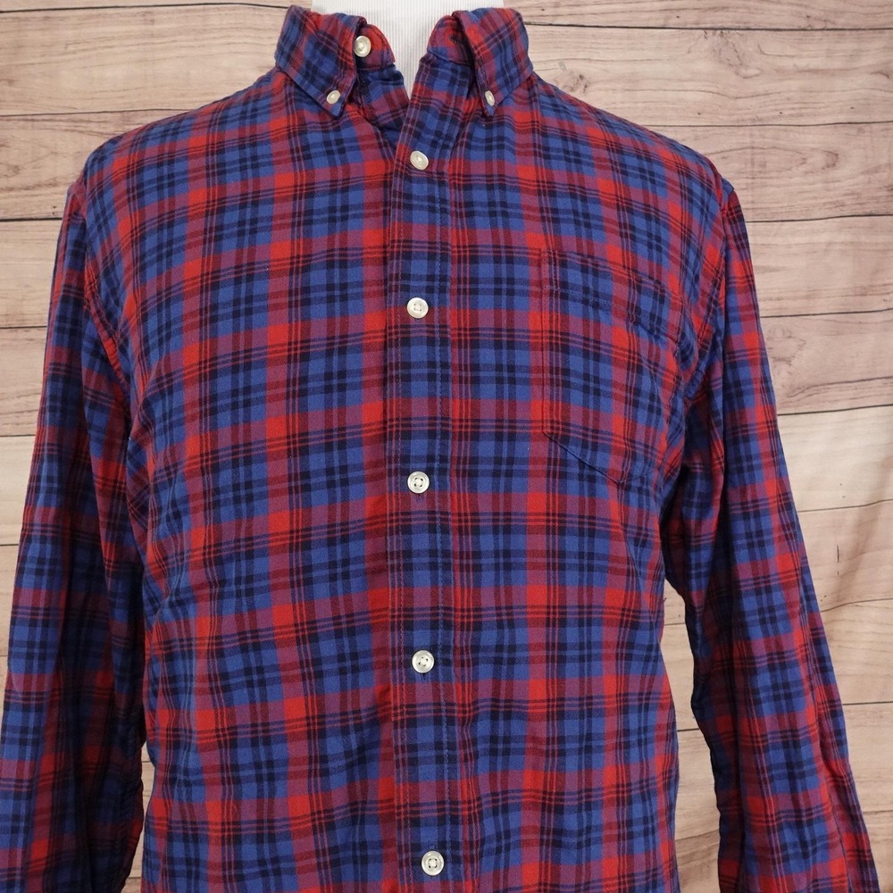 Chaps Shirt Mens XL Red Blue Plaid 2-PLY Long Sleeve Button Down Casual